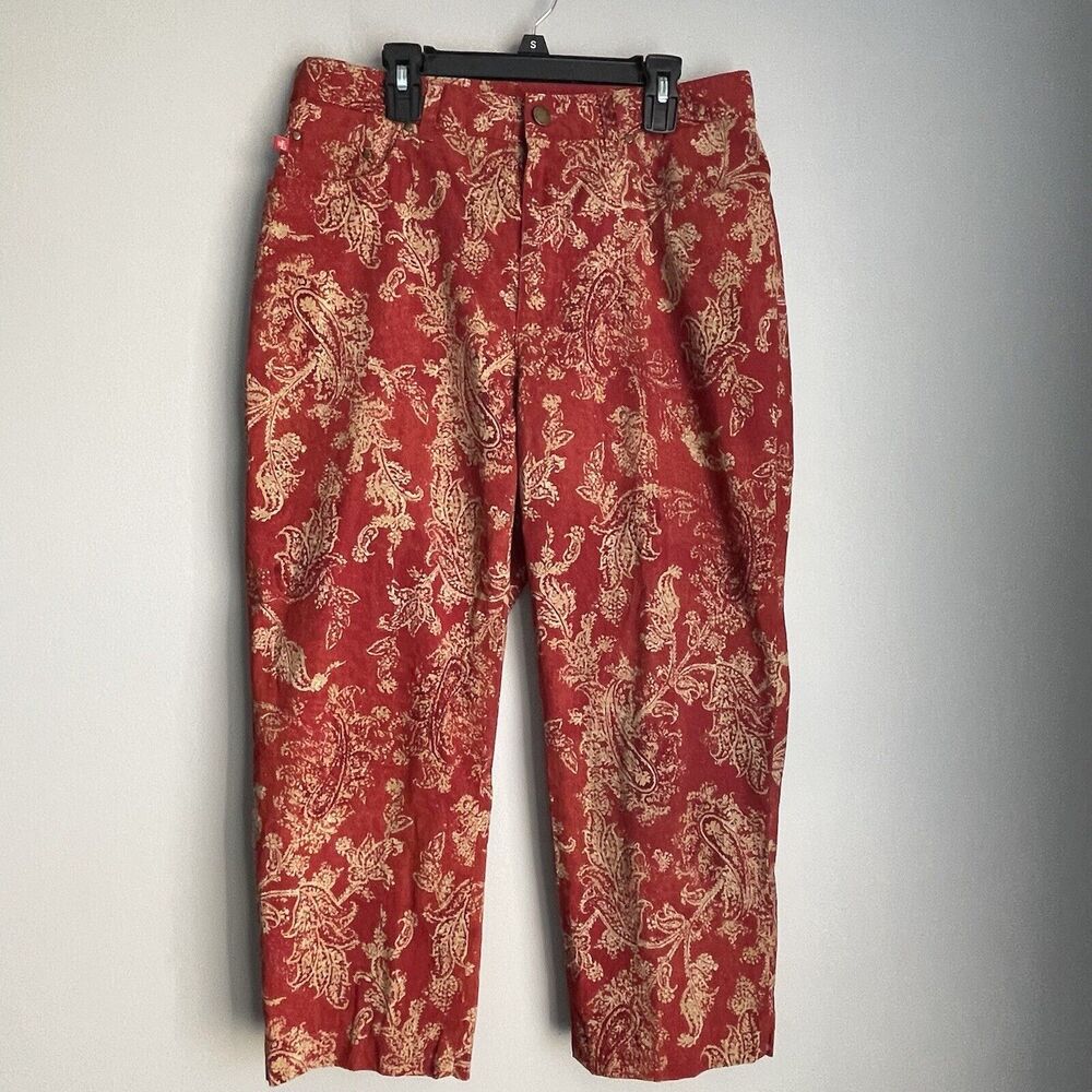 Lauren Ralph Lauren Cropped Paisley Red Gold Pants Size 12 Lightweight Colorful